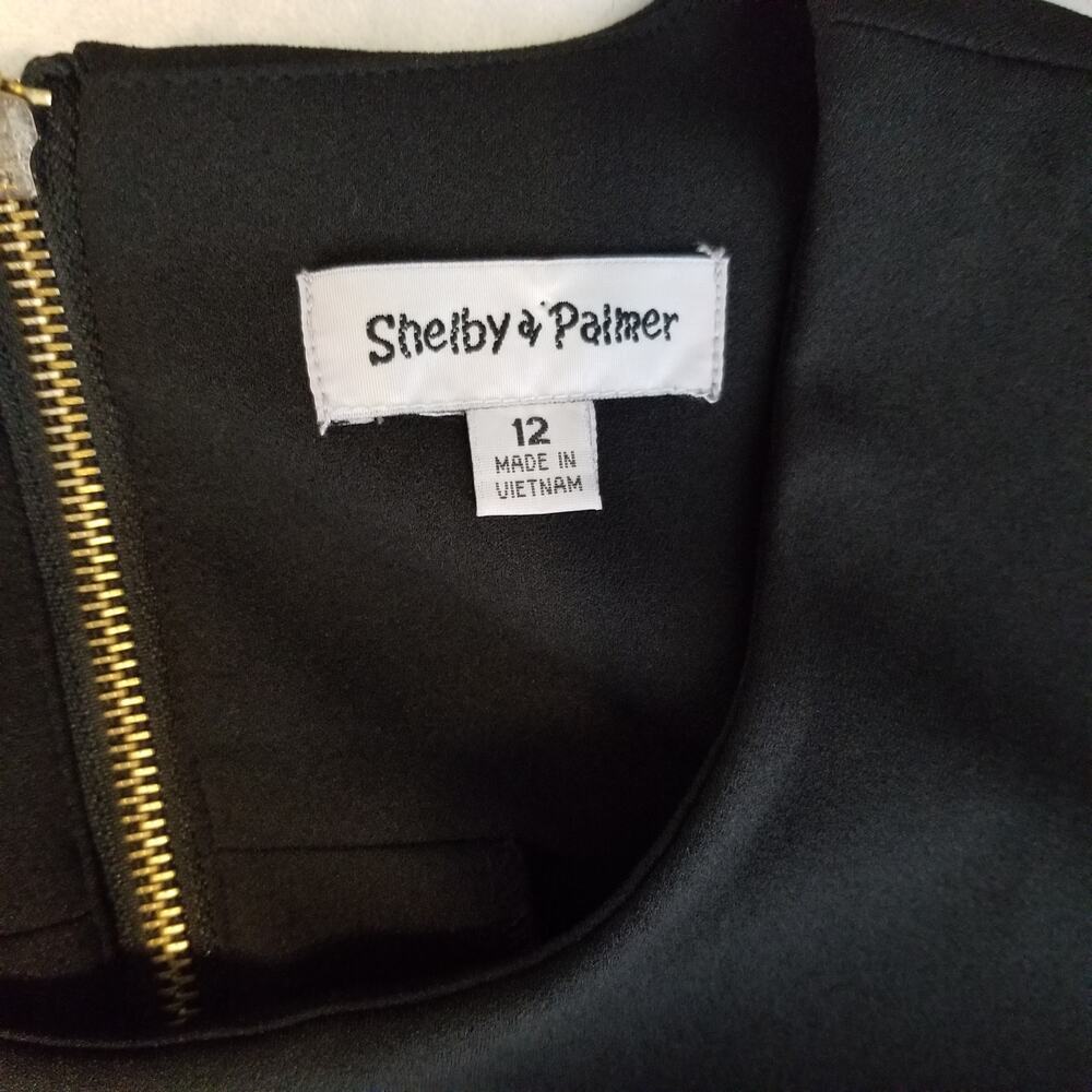 Shelby + Palmer Black Sheath Dress, Ruffle Detail, Cap Sleeve, Modest, Size 12 - Picture 4 of 10